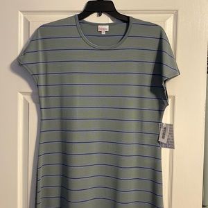 NWT LuLaRoe Maria maxi dress.  Green and lt blue & gray stripe